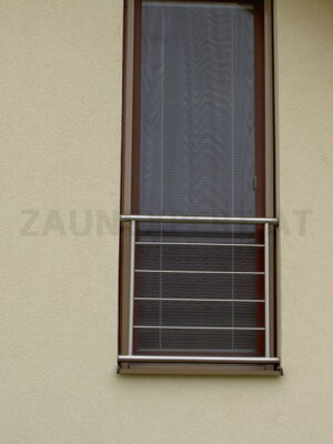 Französischer Balkon aus Niro / Edelstahl / AISI 304 Waagerechte Stäbe  Breite 100 cm Höhe 100 cm  Stäbe 12 mm, Handlauf 33,3 mm